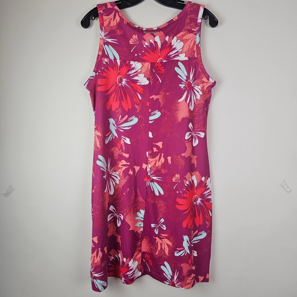 Columbia Womens Magenta Floral Bird Print Sleeveless Active Dress Medium Pocket
